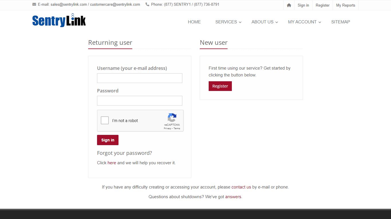 Sign in or Register - SentryLink